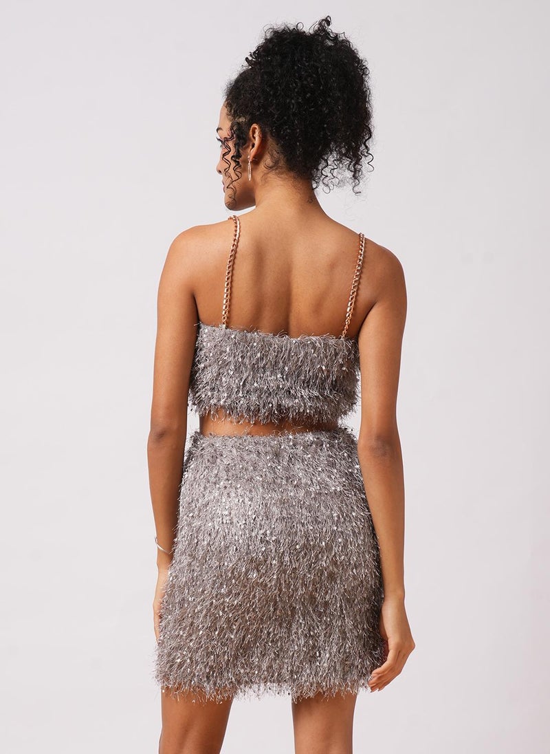 Globus Women Self-Design Shoulder Straps Party Crop Top With Skirt - Image 4